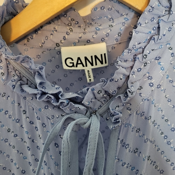 GANNI Sky Blue Printed Georgette Dress in Size  EUR 40/ US 8 - Picture 8 of 12